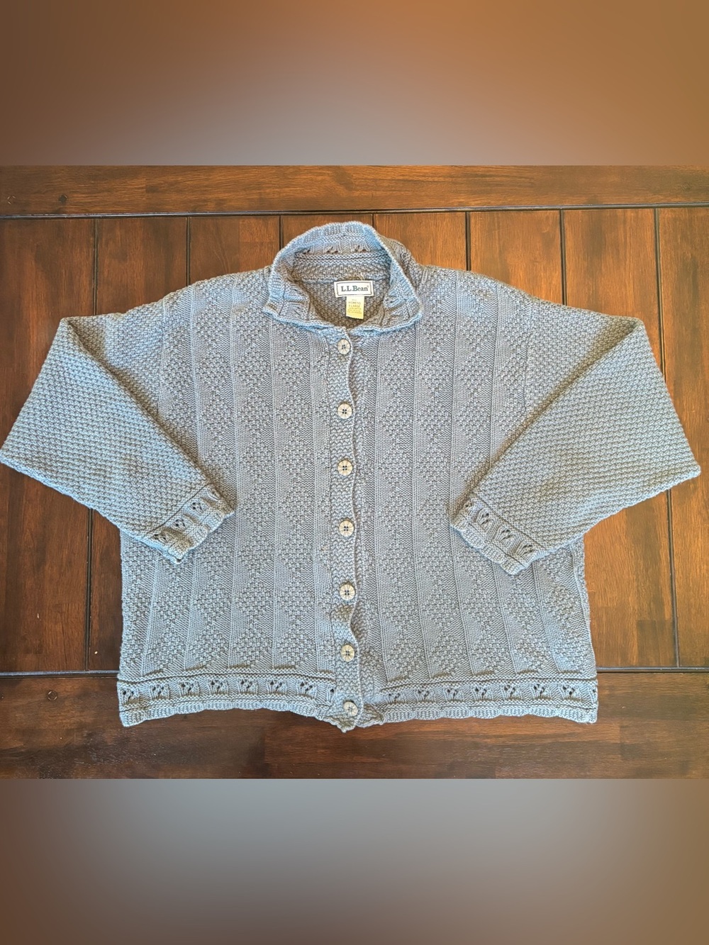 L.L. Bean Vintage Made in USA Light Blue Textured Knit Button-Front Cardigan XL